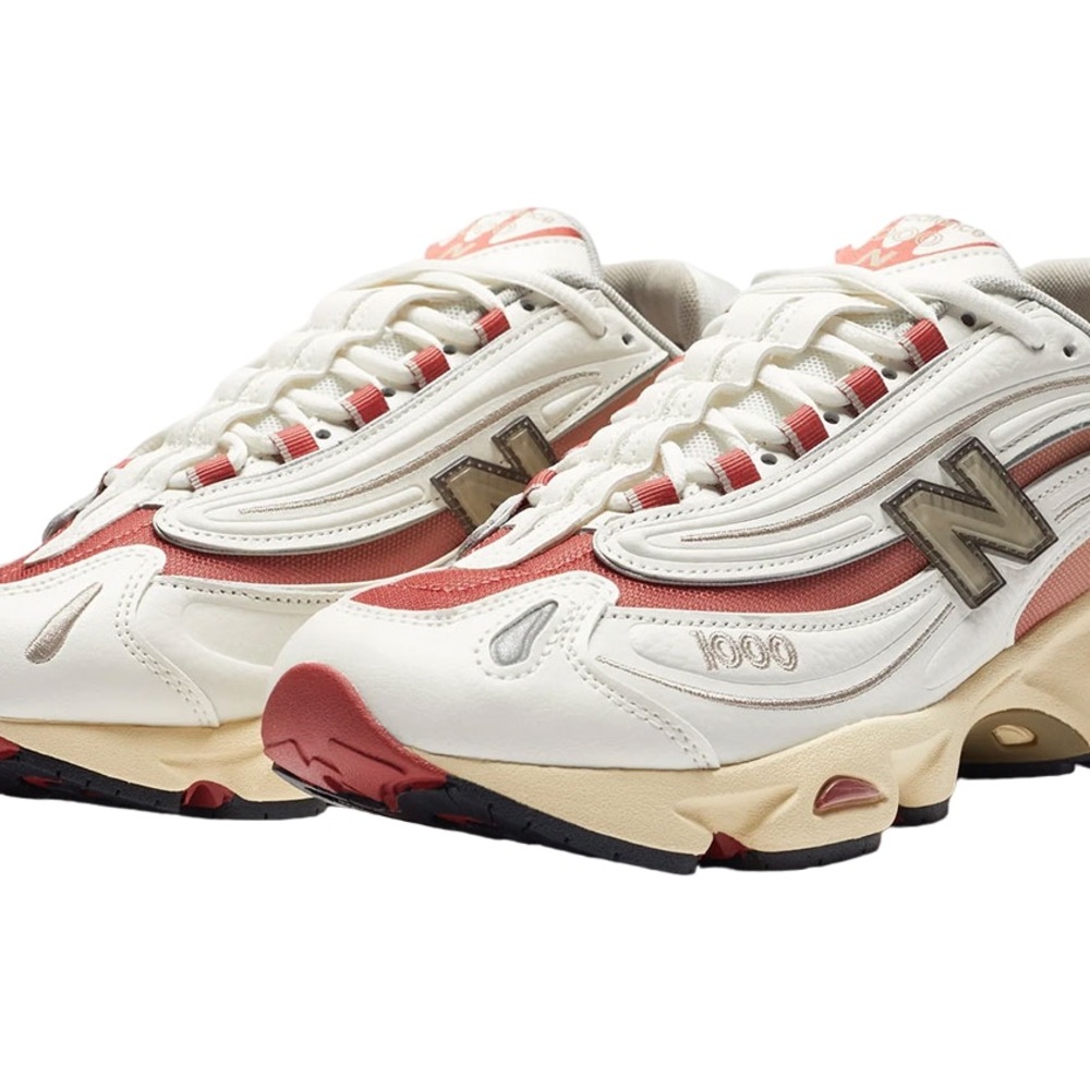 New Balance White and Red Athletic Shoes